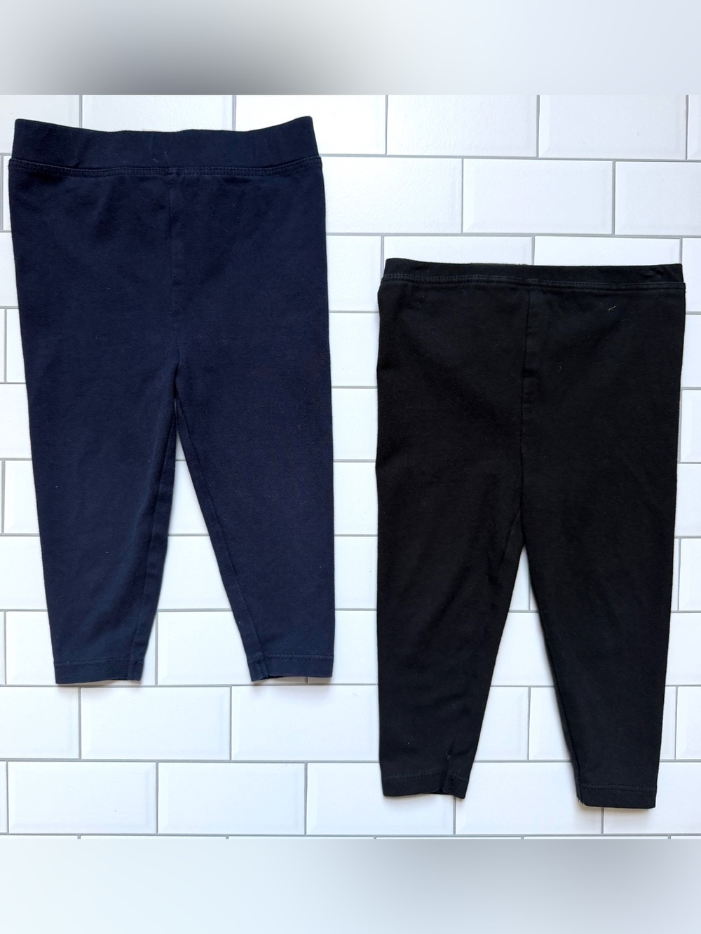 💙12-18M🖤 Crewcuts Black & Navy Blue Classic Everyday Cotton Stretch Leggings